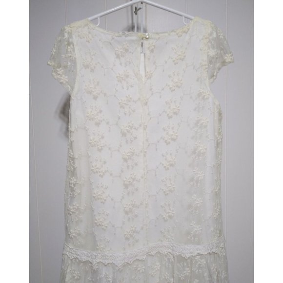 Zara Kids Cream Ivory Lace Dress 11 to 12 Beaded Drop Waist Easter Wedding - Picture 5 of 11